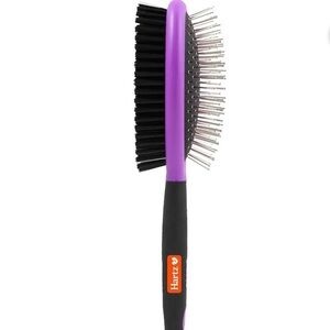 Hartz Dual-Action Grooming Brush — Purple & Black